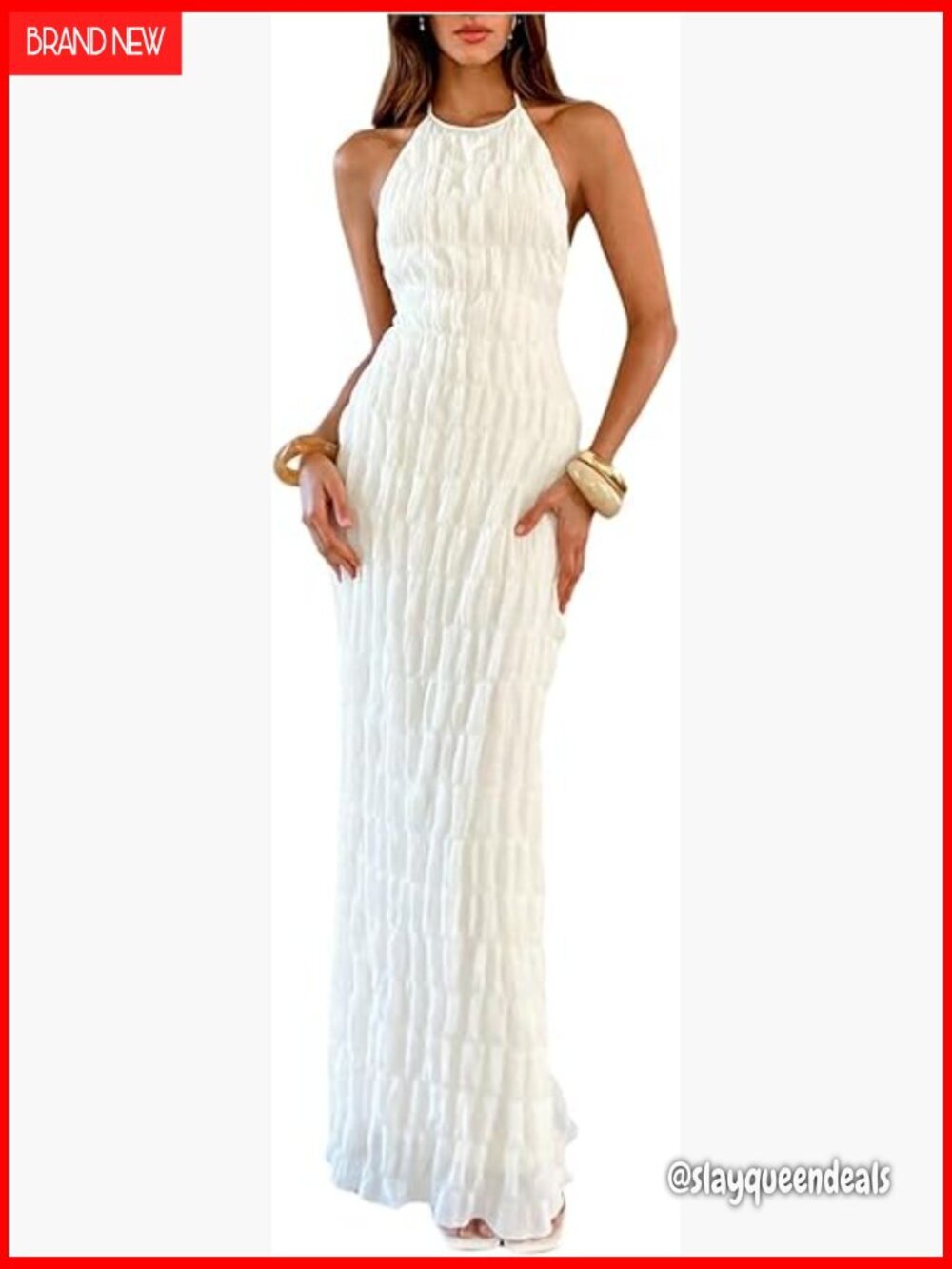 Backless Halter Maxi Dress Ruched Tiered Ruffle Sleeveless Wedding Guest
